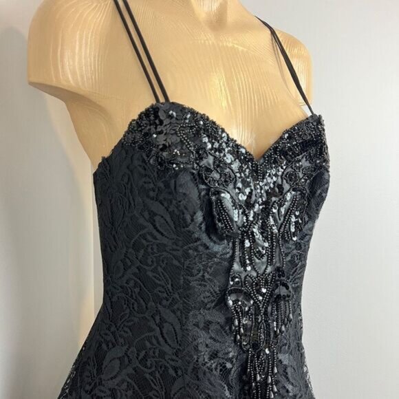 Vintage Lori Ann Size 14 Little Black Dress Mini Lace Detail Babydoll Whimsigoth - Picture 11 of 15